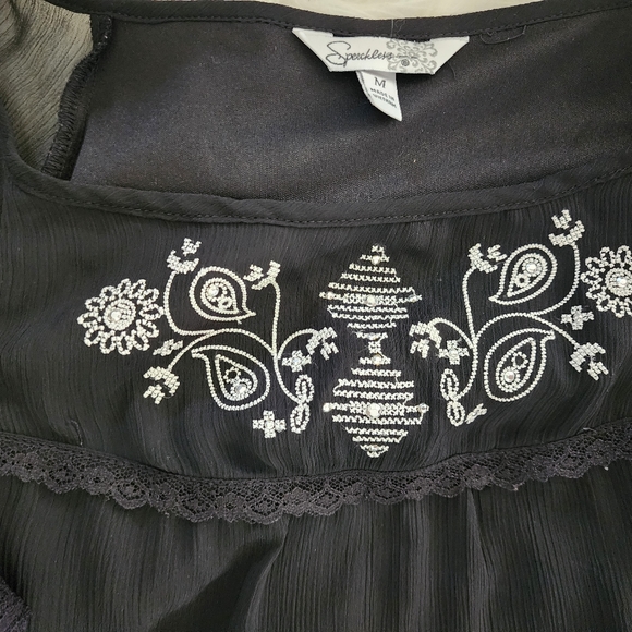 Women's Speechless Dolman Style Top, Flutter Sleeves, M, Black with Embroidery - Picture 2 of 10